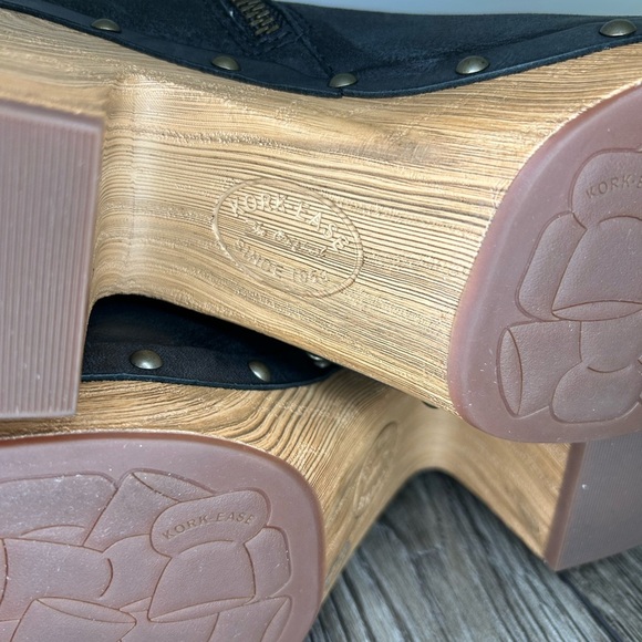 Kork-Ease Black Leather Platform Ankle Boots Wooden Heel Boho Size 11 - Picture 10 of 16